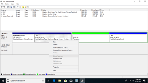 Extend volume disabled