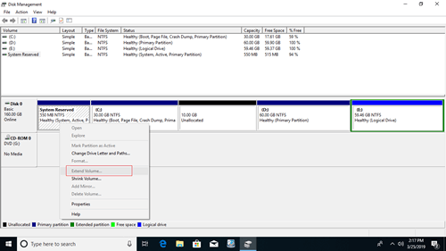 Extend Volume disabled
