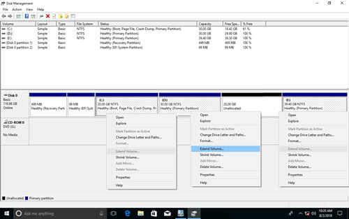 Extend Volume disabled